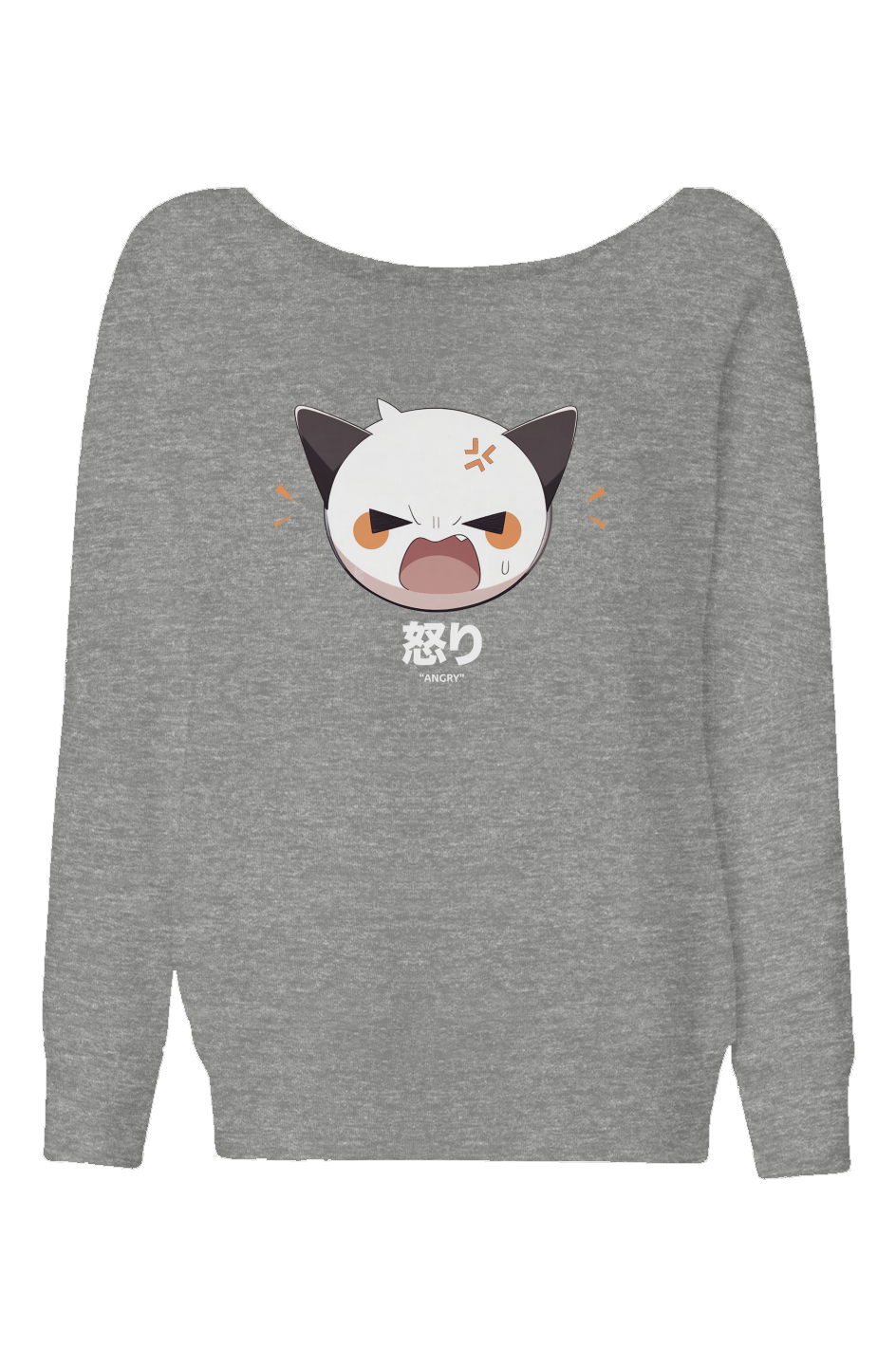 Women's wide neck Angry Cat Sweatshirt