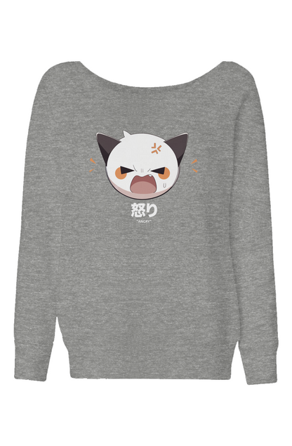 Women's wide neck Angry Cat Sweatshirt