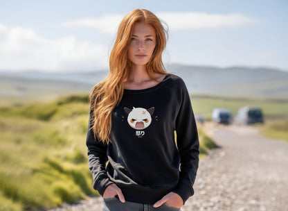 Angry Cat Off Shoulder Anime Sweatshirt